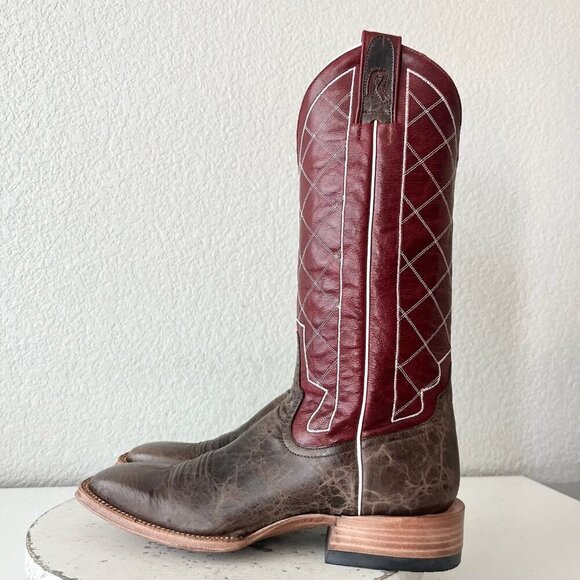 Rod Patrick Mens Cowboy Boots 9A Brown Mocha Bison Leather Square Toe Western - Picture 4 of 10